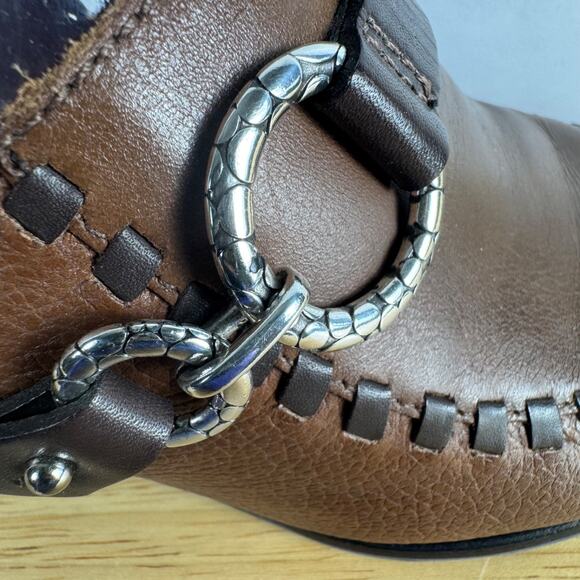 Brighton Shoes Womens Sz 7.5 Gemini Mules Brown Leather Heels Slip On EUC - Picture 3 of 9